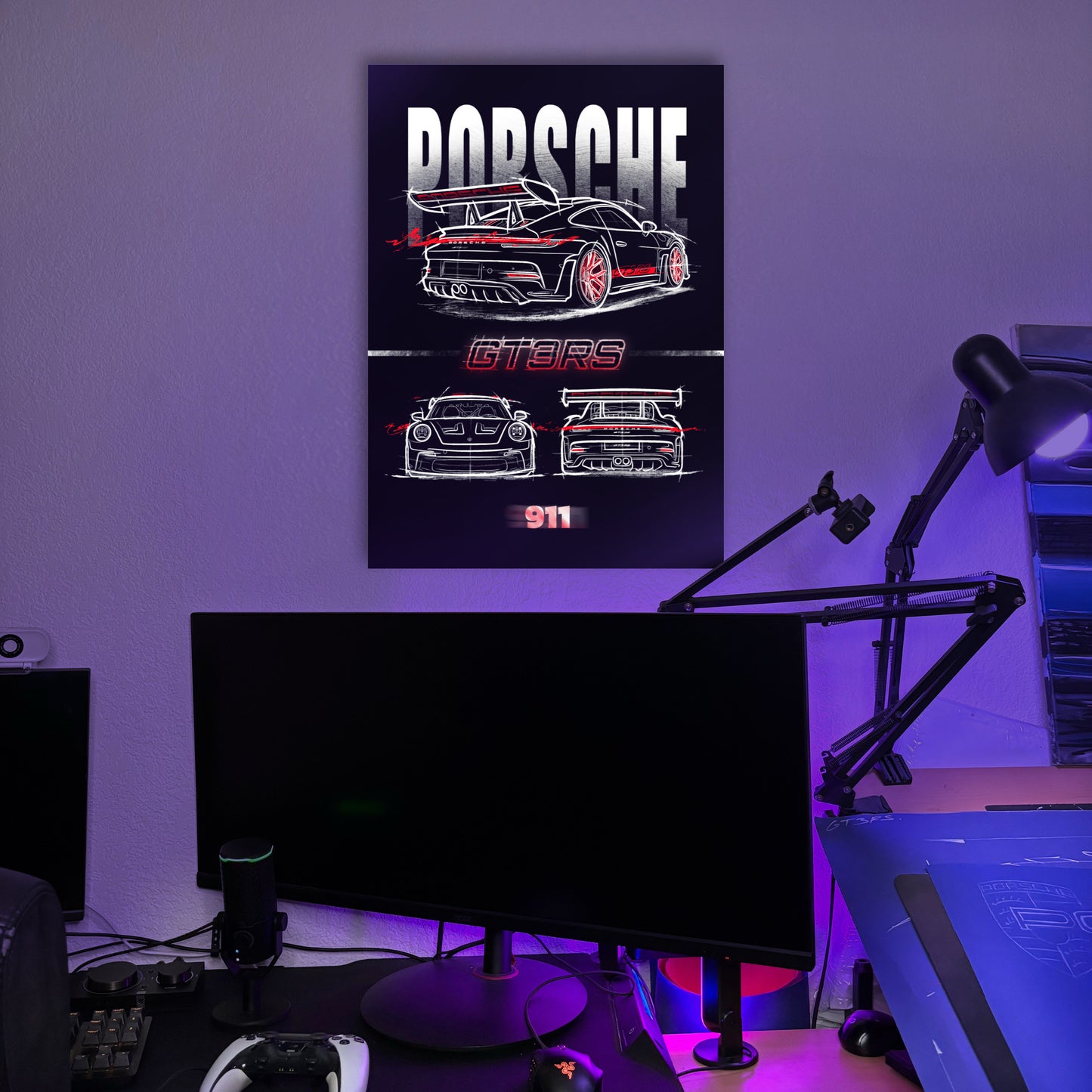 Poster Porsche GT3RS – Fond Noir